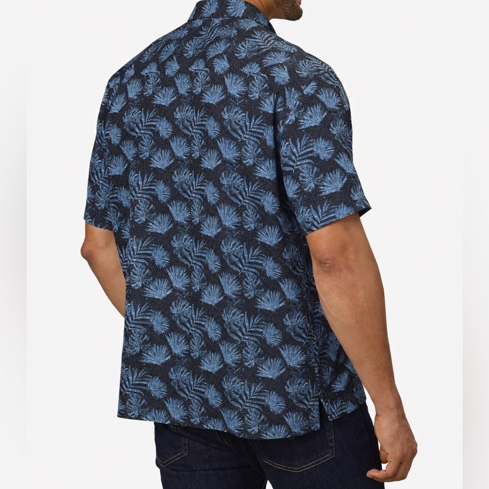 Nat Nast Mens Button Down Shirt Tropical Silk Blue Palm Tree Vacation Size Large - Picture 2 of 14